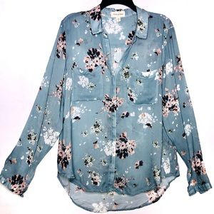 Cloth & Stone Floral Button Front V Neck Blouse L